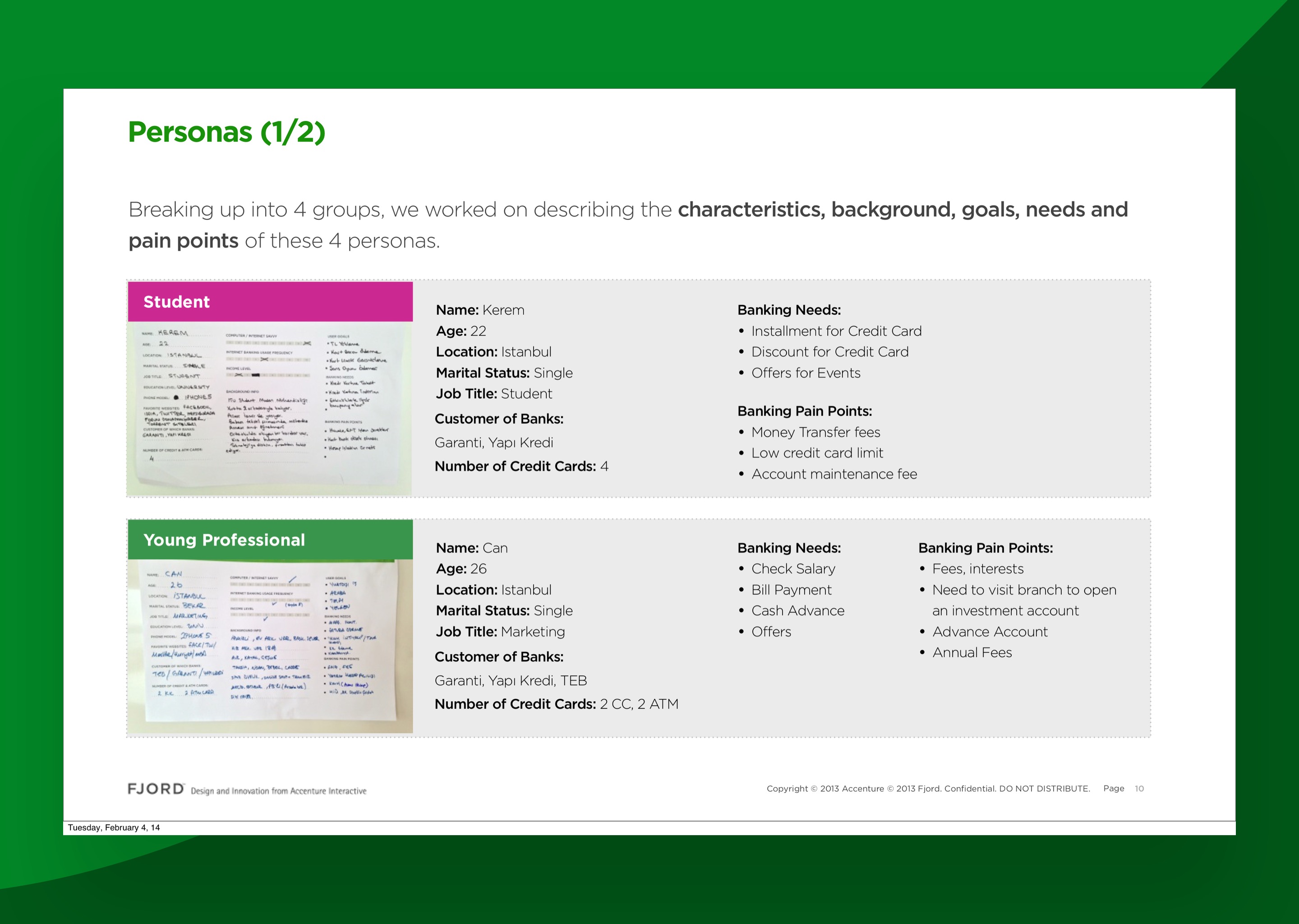 Persona definitions across four customer segments