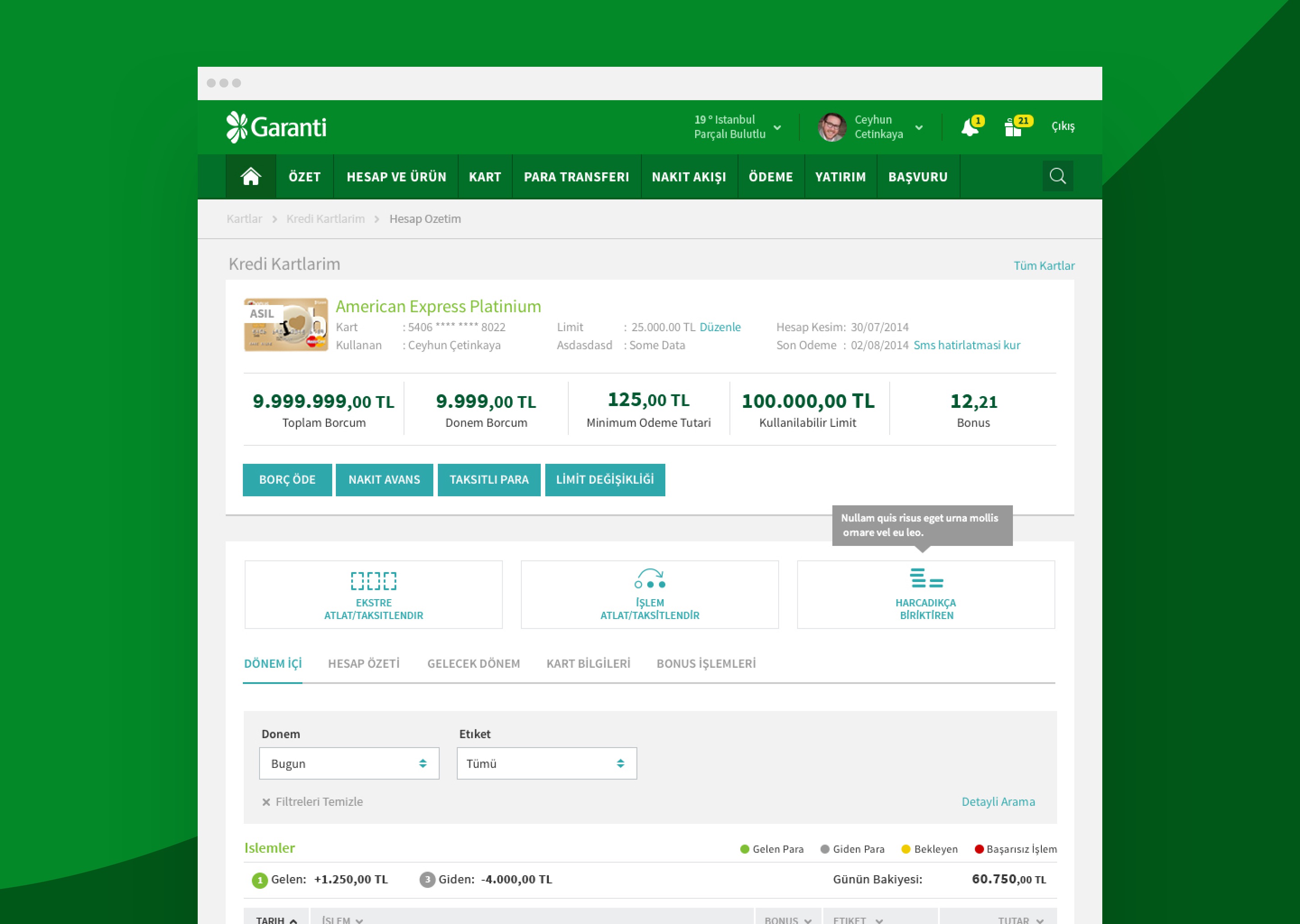 Credit card detail page composed from the component library